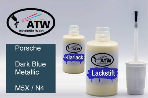 Porsche, Dark Blue Metallic, M5X / N4: 20ml Lackstift + 20ml Klarlack - Set, von ATW Autoteile West.